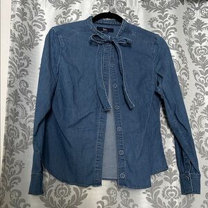 Boden Classic Denim Shirt with tie neck size 6